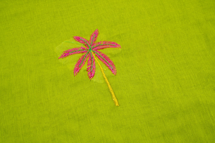 Leafy Green Color Mul Cotton Embroidery Saree (without blouse)