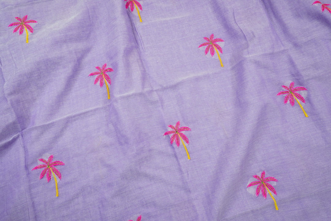 Lavender Color Mul Cotton Embroidery Saree (without blouse)
