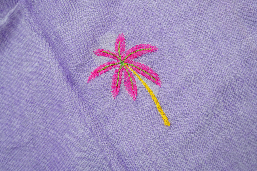 Lavender Color Mul Cotton Embroidery Saree (without blouse)