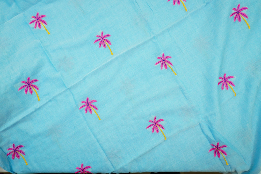 Sky Blue Color Mul Cotton Embroidery Saree (without blouse)