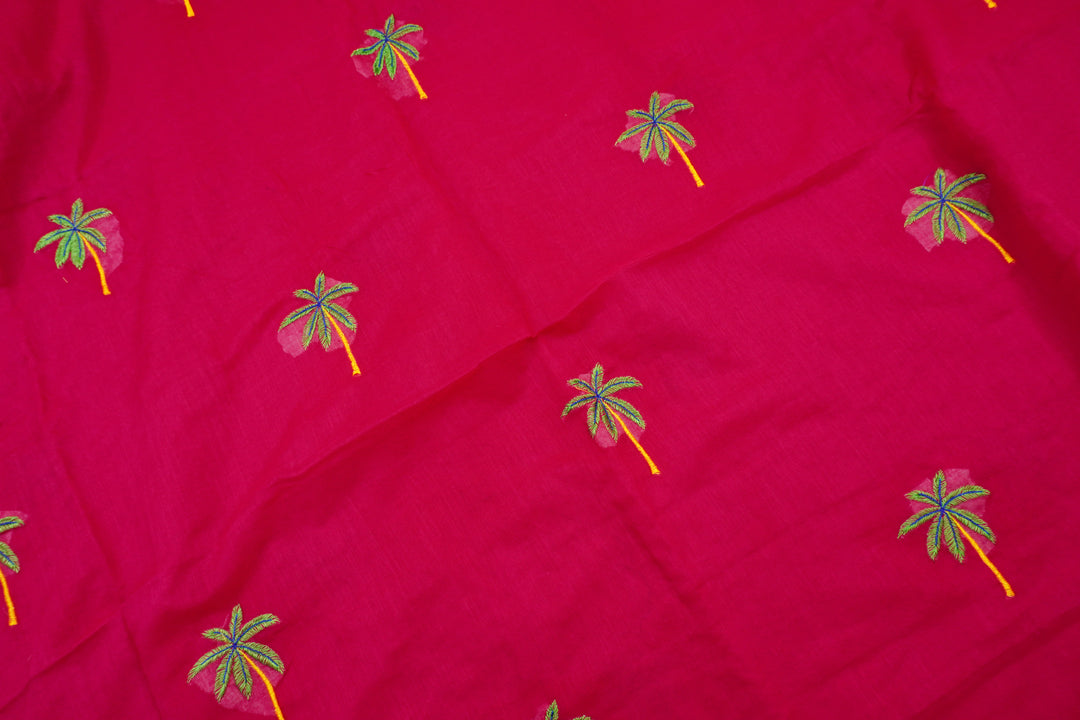 Magenta Pink Color Mul Cotton Embroidery Saree (without blouse)