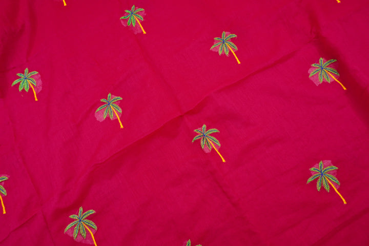 Magenta Pink Color Mul Cotton Embroidery Saree (without blouse)