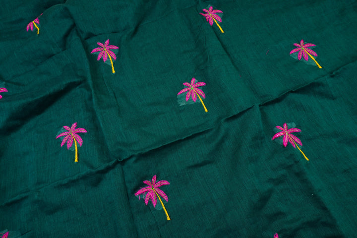 Bottle Green Color Mul Cotton Embroidery Saree (without blouse)