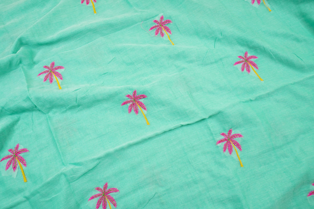 Light Green Color Mul Cotton Embroidery Saree (without blouse)