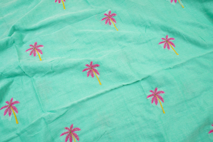 Light Green Color Mul Cotton Embroidery Saree (without blouse)