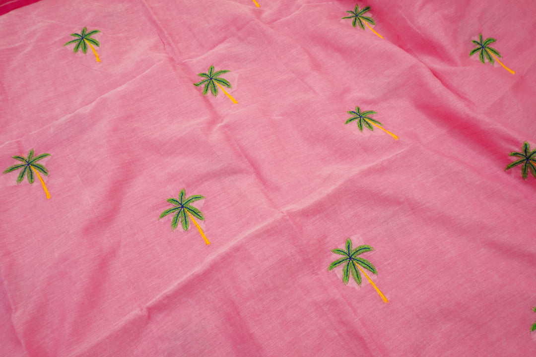 Pink Color Mul Cotton Embroidery Saree (without blouse)