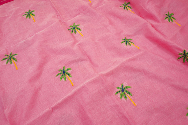 Pink Color Mul Cotton Embroidery Saree (without blouse)