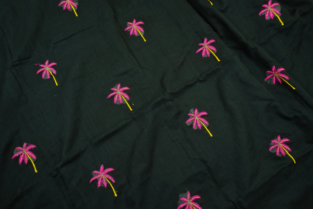 Black Color Mul Cotton Embroidery Saree (without blouse)