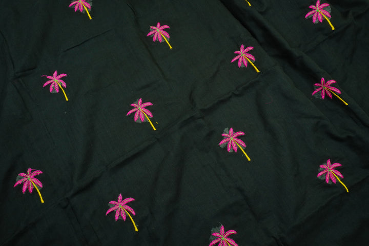 Black Color Mul Cotton Embroidery Saree (without blouse)