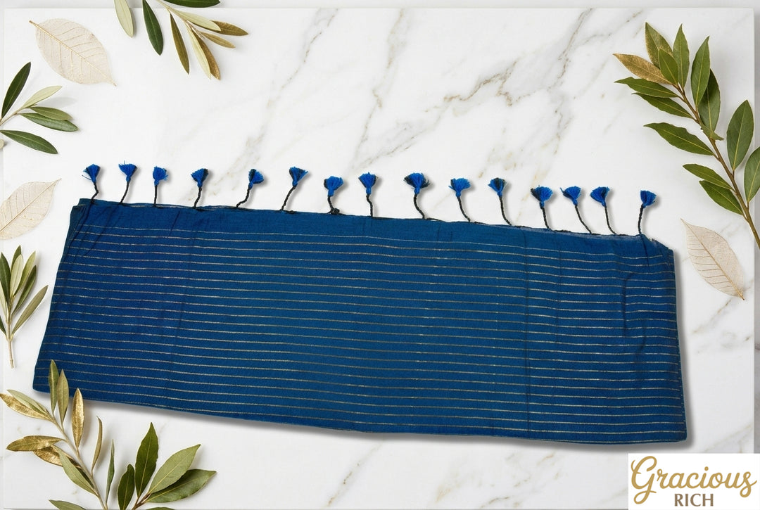 Blue Color Khadi Cotton Zari Stripes Saree with plain blouse