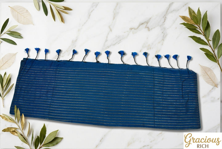 Blue Color Khadi Cotton Zari Stripes Saree with plain blouse