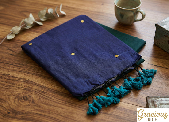 Teal Green Color Khadi Gini Saree with contrast Pallu & blouse