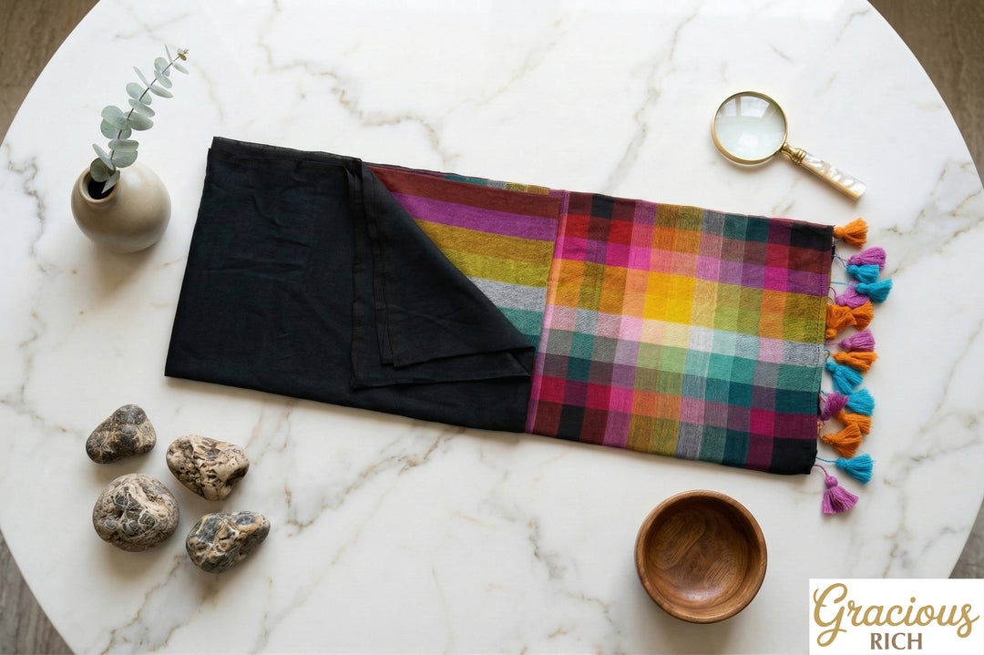 Mul Cotton Rainbow Saree (Black)