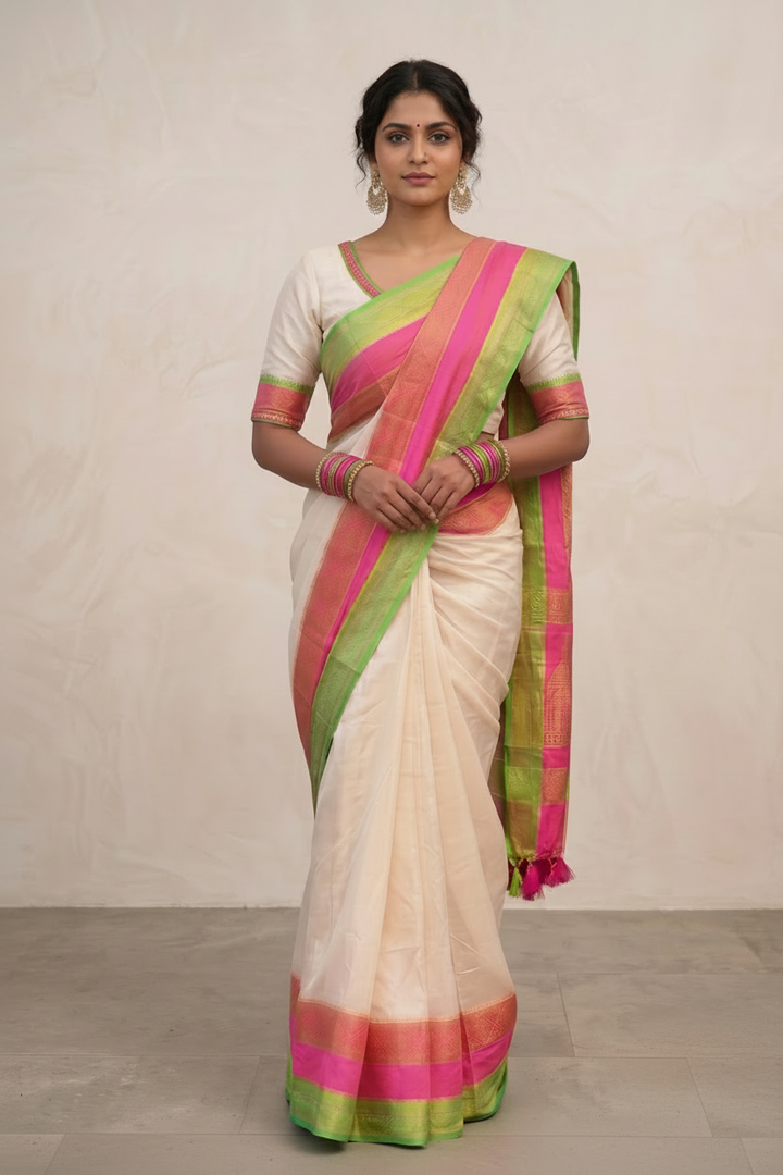 Mul Cotton Saree (with Blouse)