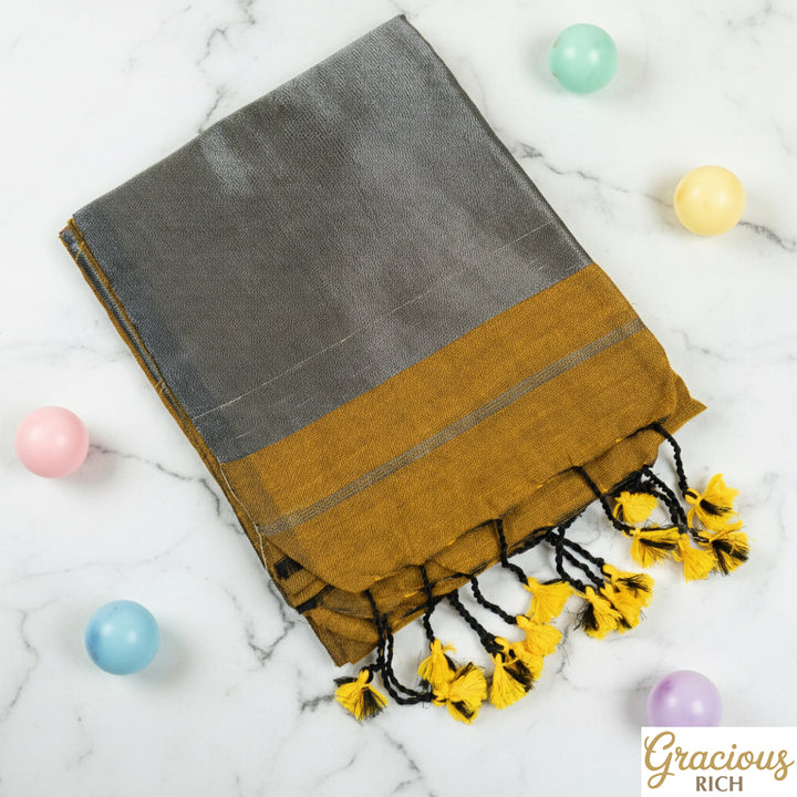 Mustard Yellow color Kadhi Cotton plain Saree Zari pallu with plain blouse