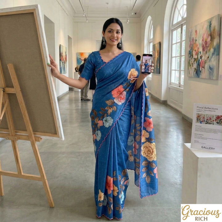 🌸 Floral Tusser Silk Saree