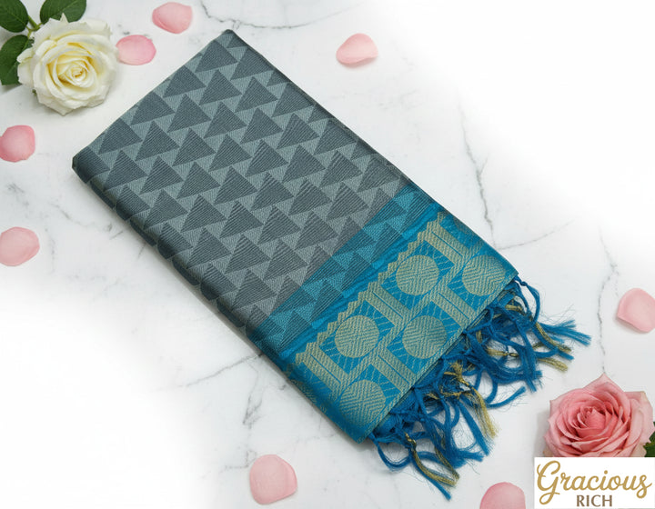 Gray Color Semi Jari Big Border Embossed Saree