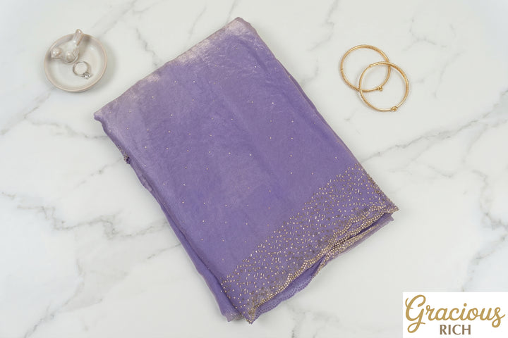 Lavender Color Space Silk Original fabric with Jharkhand stone cutwork border
