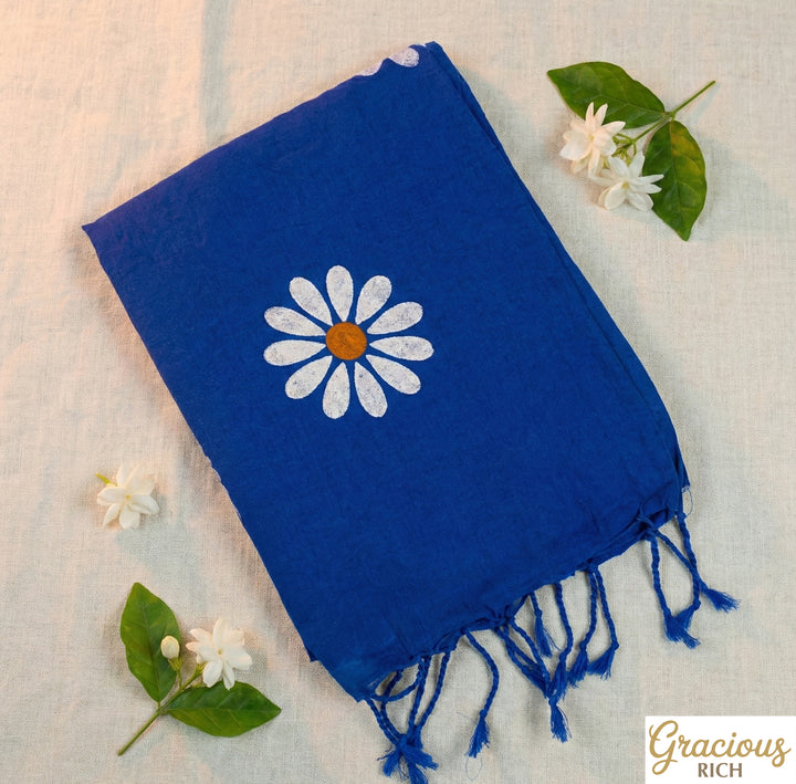 Blue Color Sunflower Khadi Cotton Saree