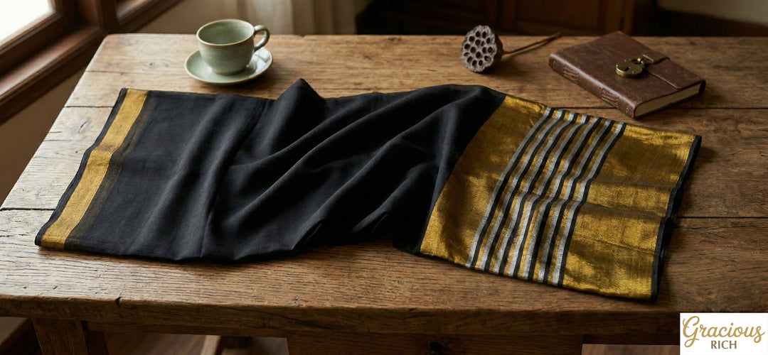Black Cotton and tissue Saree (big Zari in pallu)