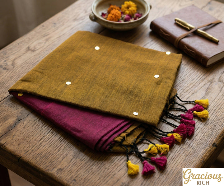 Purple Lily Color Khadi Gini Saree with contrast Pallu & blouse