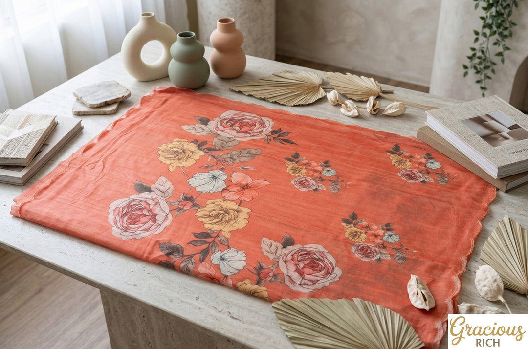 🌸 Floral Tusser Silk Saree