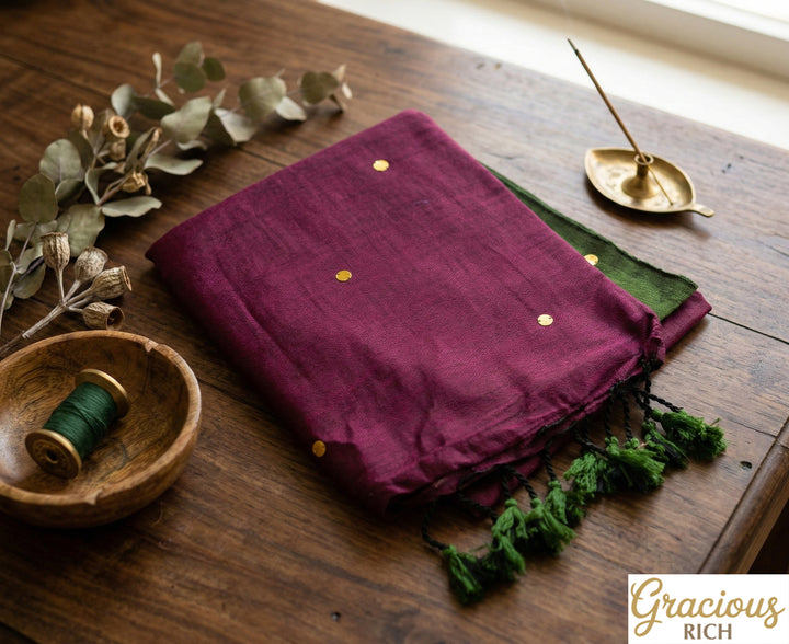 Leafy Green Color Kadhi Gini Saree with contrast Pallu & blouse