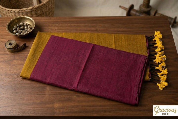 Purple Lily Color Khadi Cotton Saree with contrast blouse & Pallu