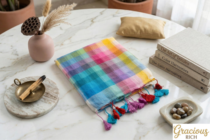 Mul Cotton Rainbow Saree (White)