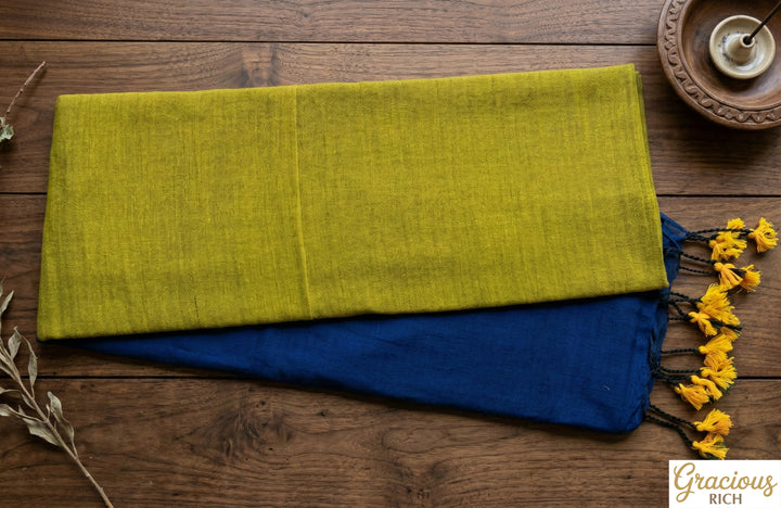 Brass Color Khadi Cotton Saree with contrast blouse & Pallu
