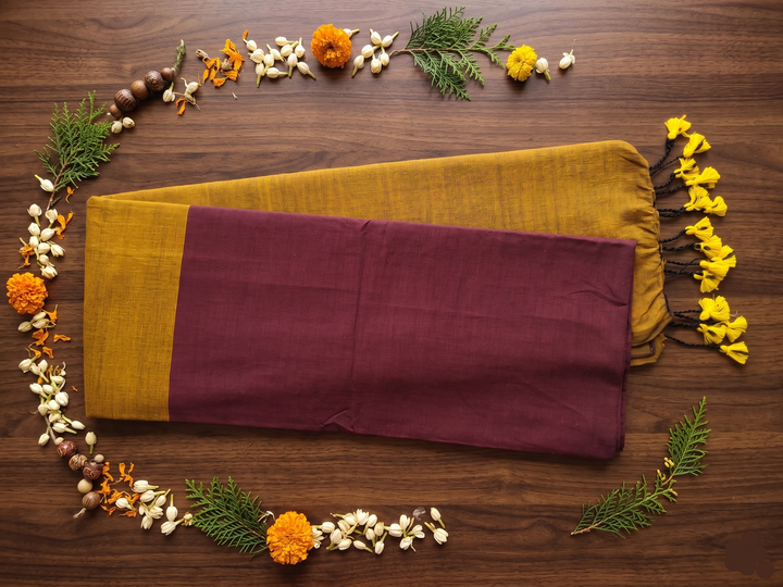 Maroon Red Color Khadi Cotton Saree with contrast blouse & Pallu
