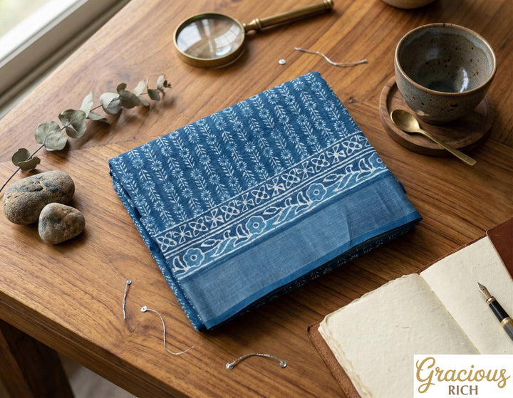 Blue Color Linen Cotton Saree