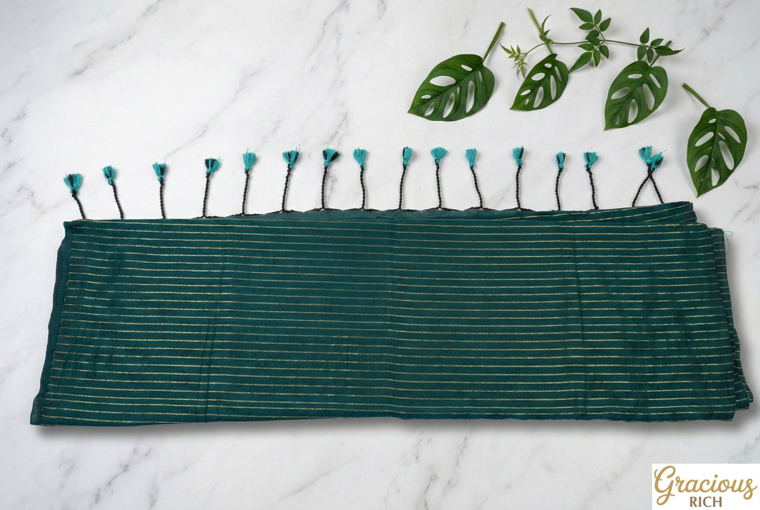 Dark Green Color Khadi Cotton Zari Stripes Saree with plain blouse