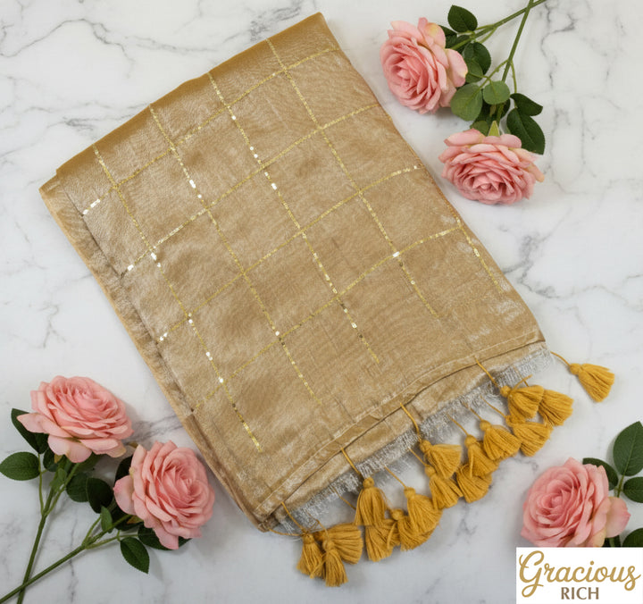 Cream Color Khadi Tissue Sequence Saree