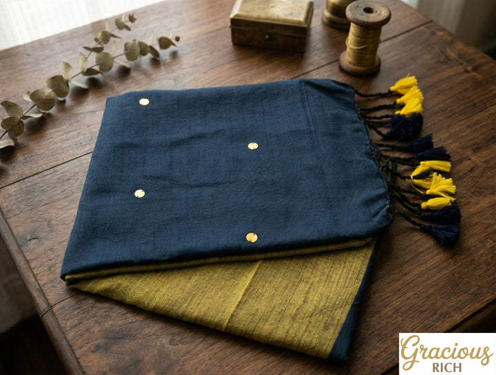 Yellow Color Khadi Gini Saree with contrast Pallu & blouse