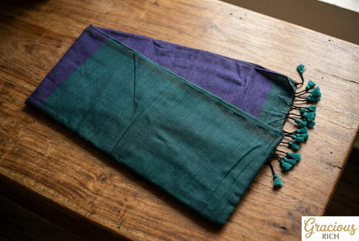 Teal Green Color Khadi Cotton Saree with contrast blouse & Pallu