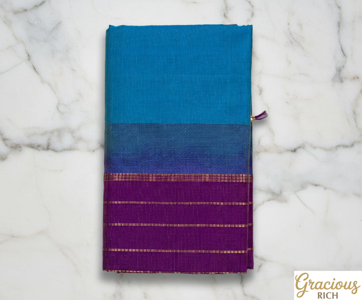 Sky-Blue Color Semi Silk Cotton Zari Vairavoosi Saree