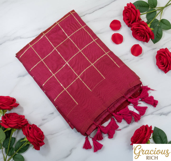 Rani Pink Khadi Tissue Sequence Saree