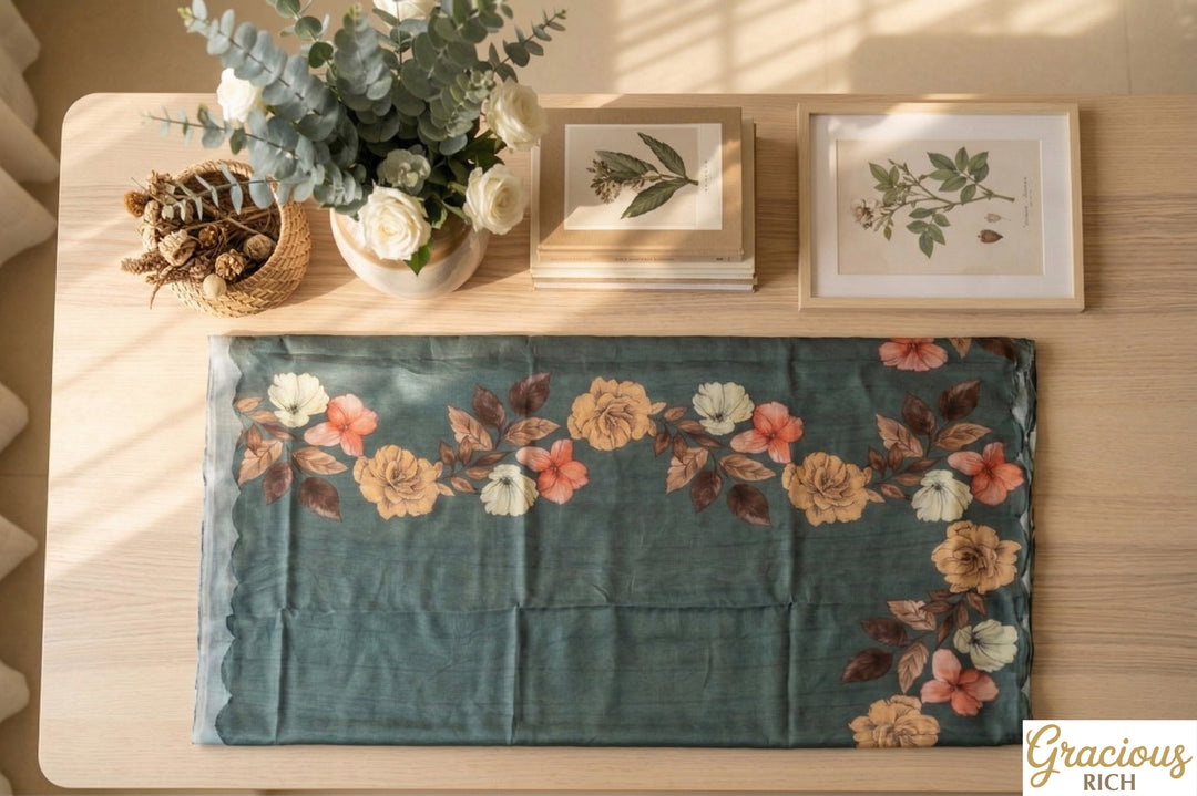 🌸 Floral Tusser Silk Saree