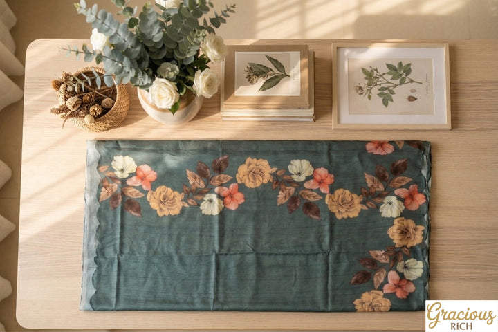 🌸 Floral Tusser Silk Saree