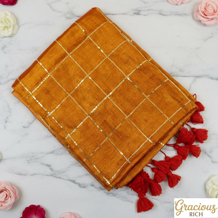Orange Color Khadi Tissue Sequence Saree
