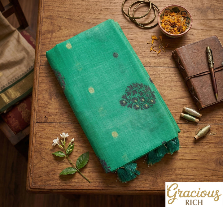 Green Color Fancy Cotton Saree