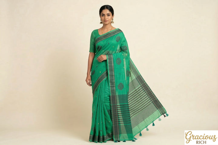Green Color Fancy Cotton Saree