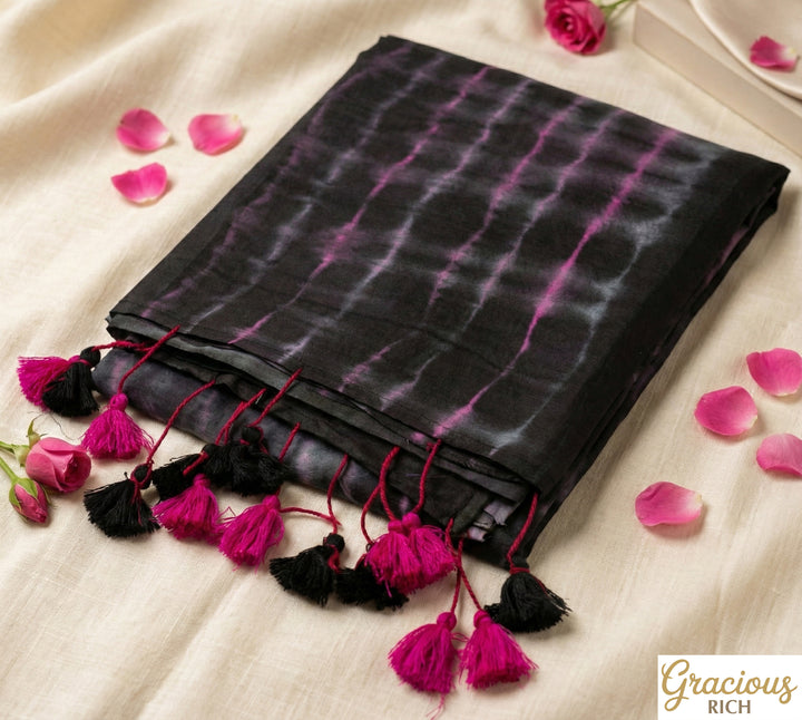 Black Color Mul Cotton Tie and Dye without Blouse