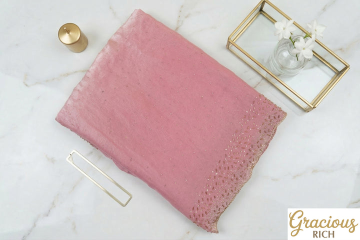 Pink Color Space Silk Original fabric with Jharkhand stone cutwork border