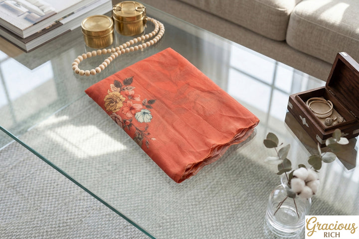 🌸 Floral Tusser Silk Saree