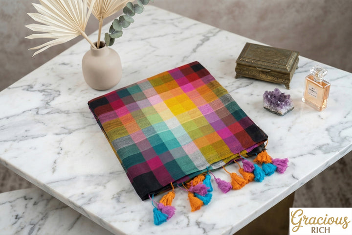 Mul Cotton Rainbow Saree (Black)