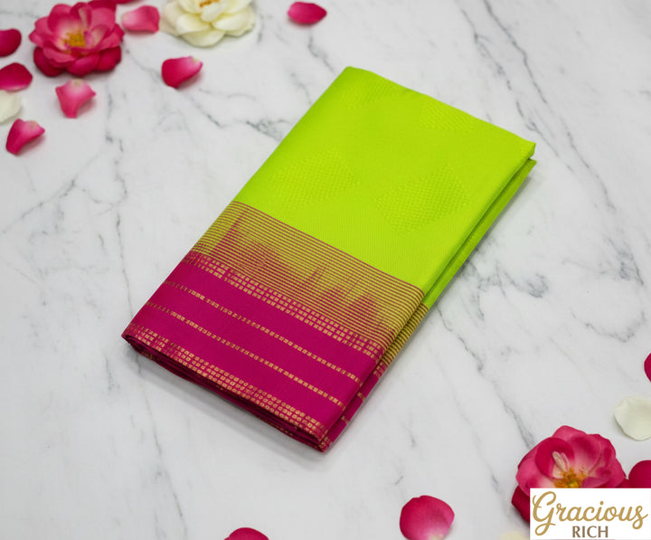 Slime Green Color Semi Jari Big Border Embossed Saree