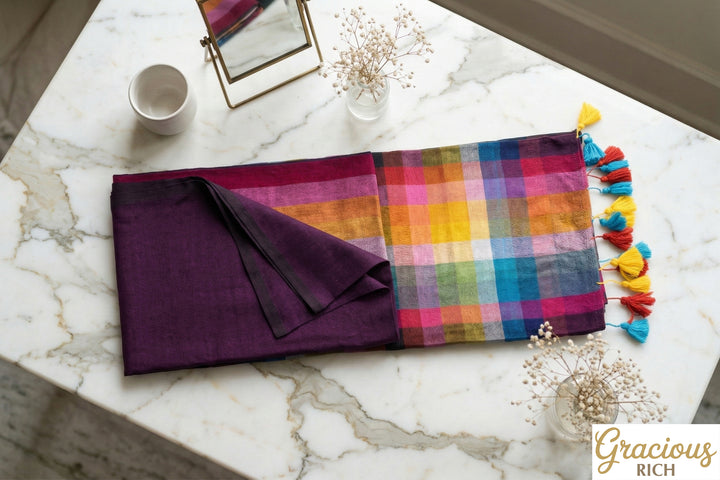 Mul Cotton Rainbow Saree (Purple)