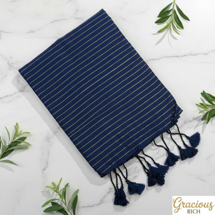 Violet Blue Color Khadi Cotton Zari Stripes Saree with plain blouse